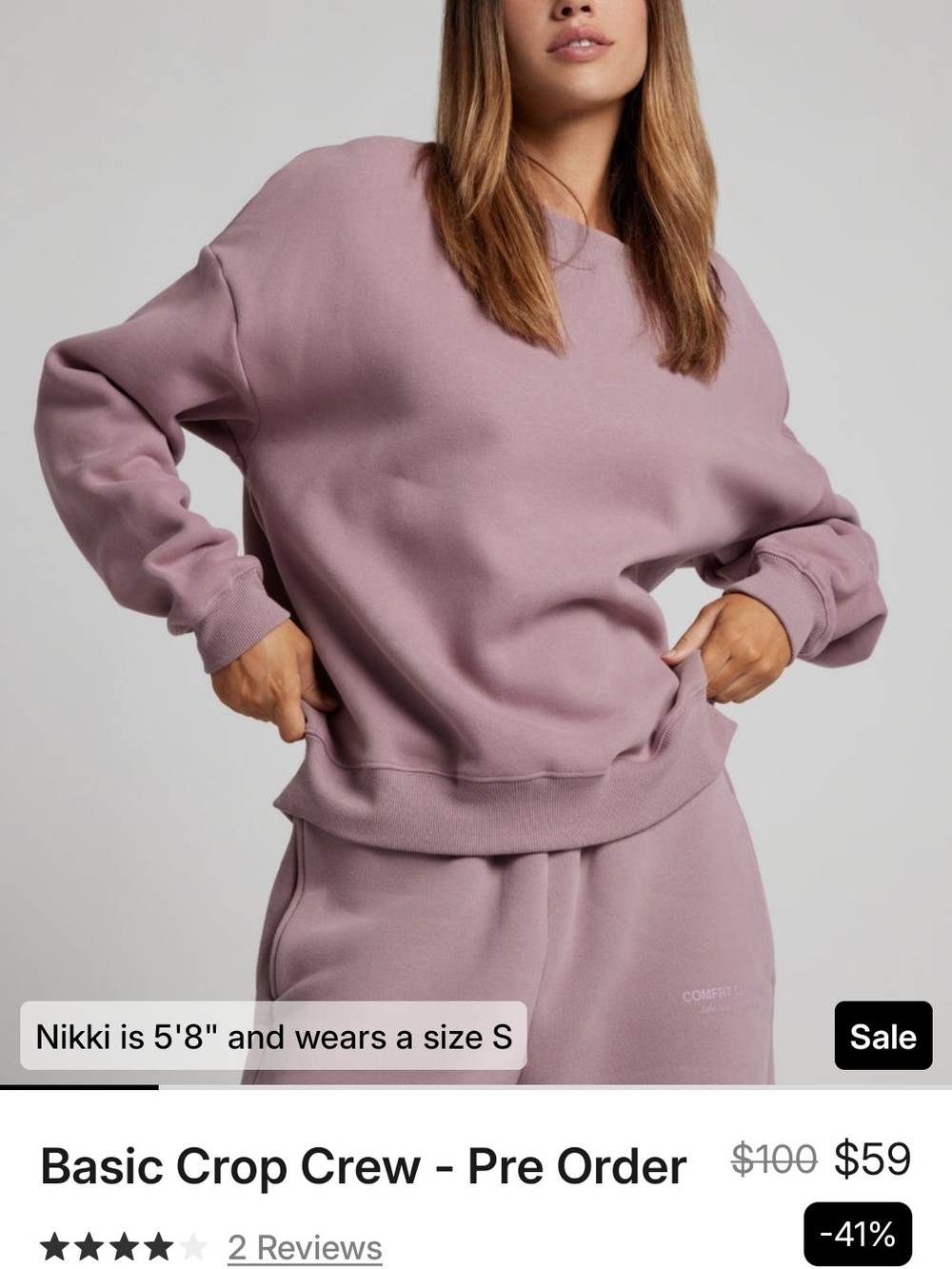 Comfrt Crop Crew Sweatshirt in Orchid